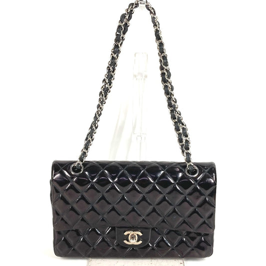 CHANEL キルティング CC ココマーク ロゴ マトラッセ25 マトラッセ 25 カバン フラップ 斜め掛け Wチェーン チェーンバッグ ショルダーバッグ エナメル レディース ブラック