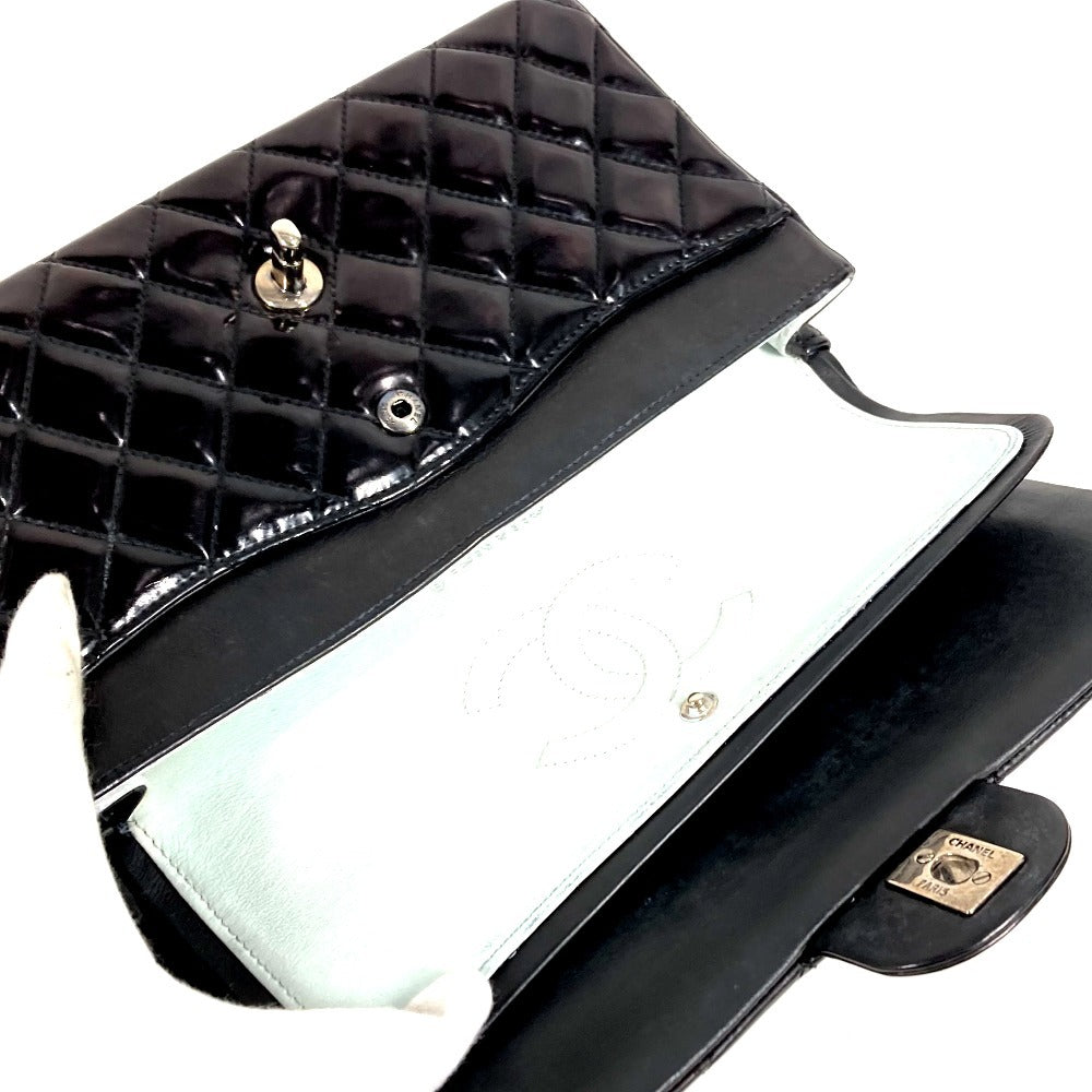CHANEL キルティング CC ココマーク ロゴ マトラッセ25 マトラッセ 25 カバン フラップ 斜め掛け Wチェーン チェーンバッグ ショルダーバッグ エナメル レディース ブラック