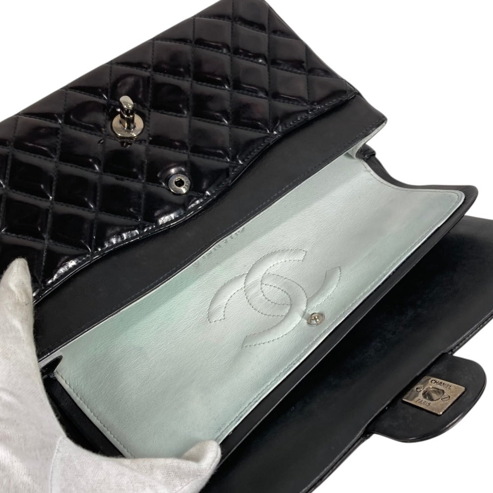 CHANEL キルティング CC ココマーク ロゴ マトラッセ25 マトラッセ 25 カバン フラップ 斜め掛け Wチェーン チェーンバッグ ショルダーバッグ エナメル レディース ブラック