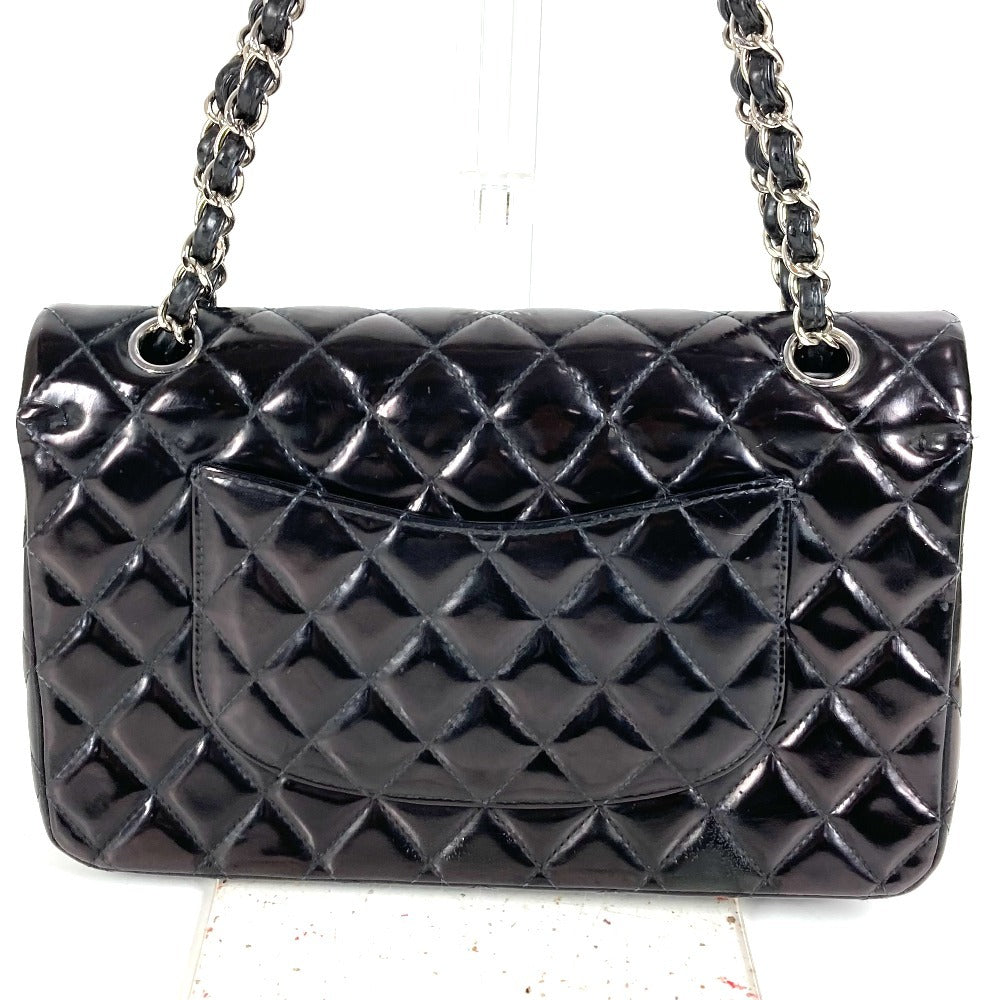 CHANEL キルティング CC ココマーク ロゴ マトラッセ25 マトラッセ 25 カバン フラップ 斜め掛け Wチェーン チェーンバッグ ショルダーバッグ エナメル レディース ブラック