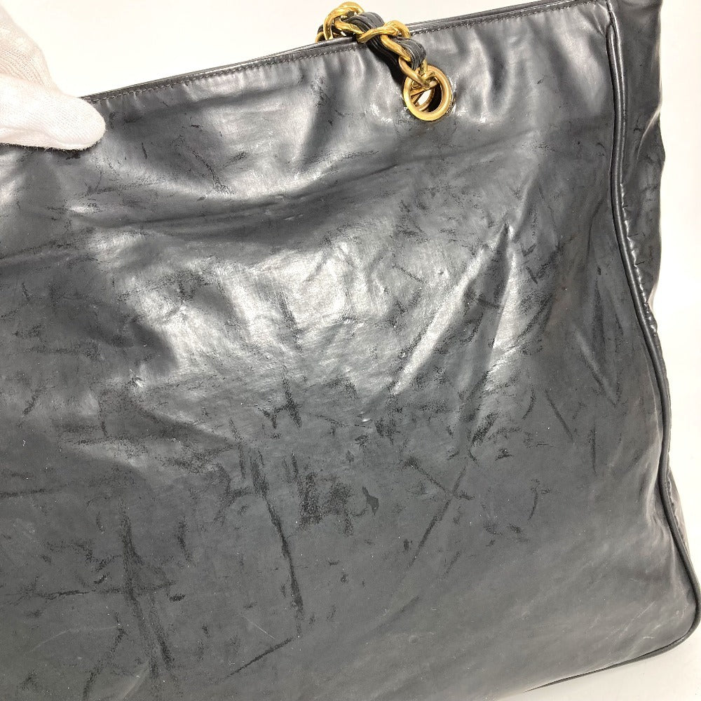 CHANEL ヴィンテージ CC ココマーク ロゴ カバン 肩掛け トートバッグ Wチェーンバッグ ショルダーバッグ コーティングキャンバス ユニセックス ブラック