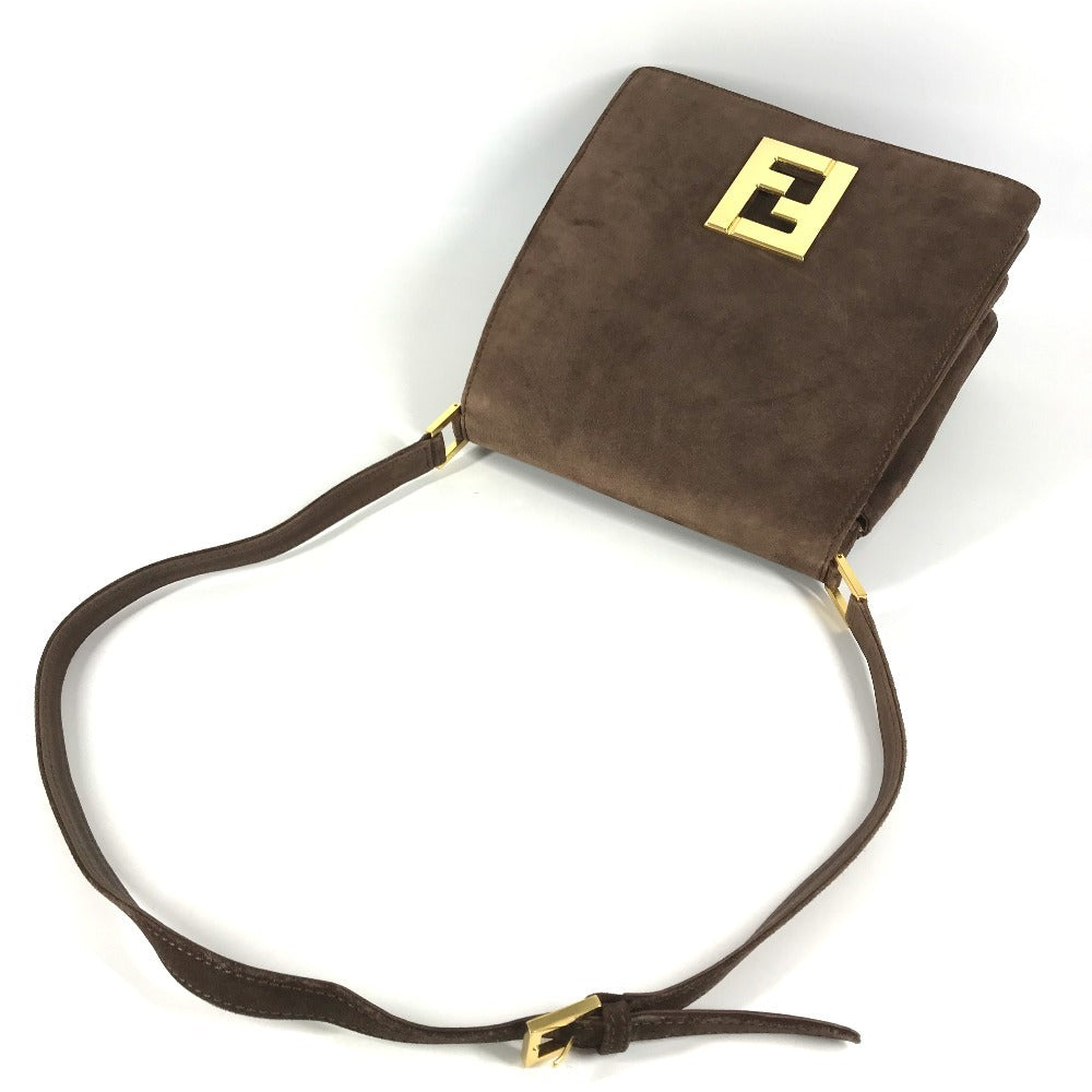 FENDI ヴィンテージ FF ロゴ カバン 斜め掛け フラップ ショルダーバッグ スエード ユニセックス ブラウン
