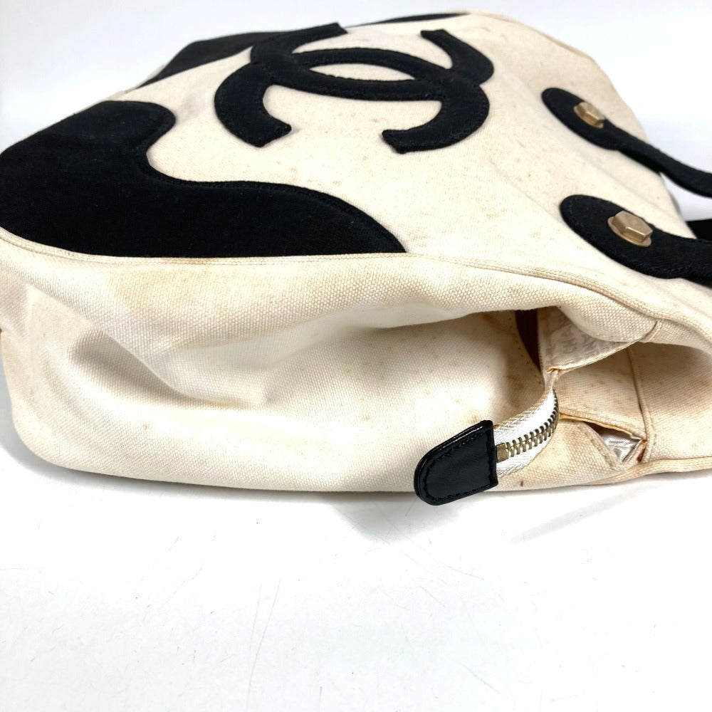 CHANEL CC ココマーク ロゴ マシュマロ カバン トートバッグ バイカラー ハンドバッグ キャンバス レディース ブラック