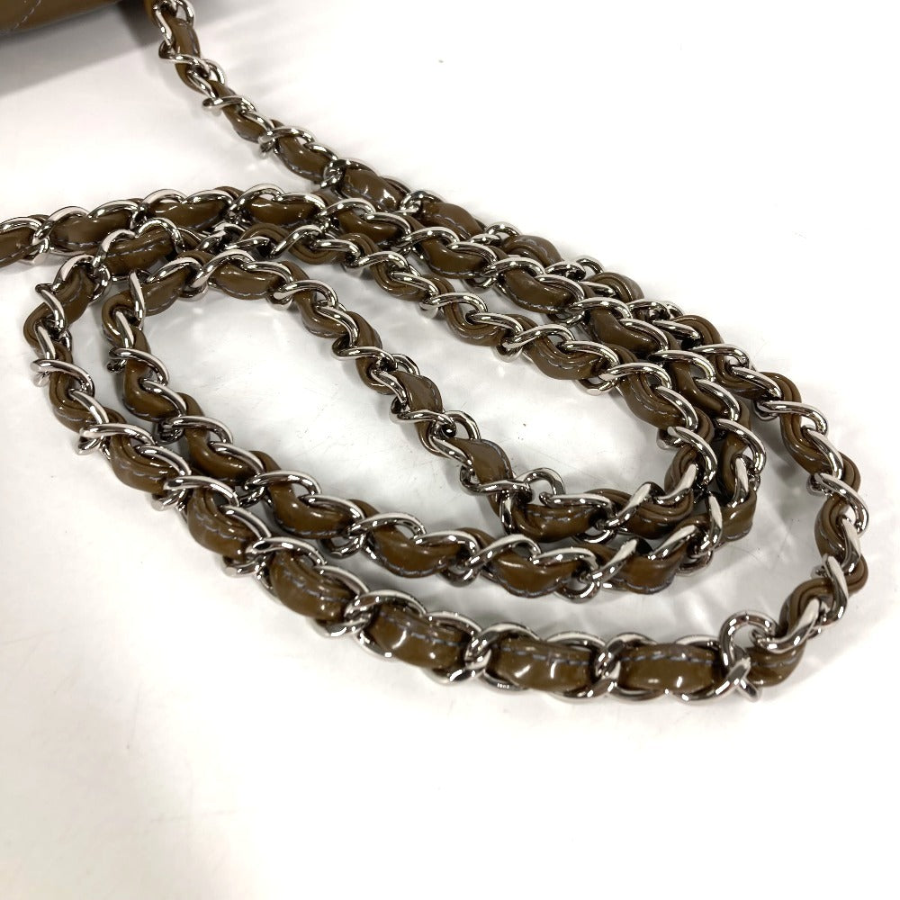 CHANEL ミニマトラッセ CC ココマーク ロゴ キルティング マトラッセ カバン 斜め掛け フラップ チェーンバッグ ポシェット ショルダーバッグ パテントレザー ユニセックス カーキ