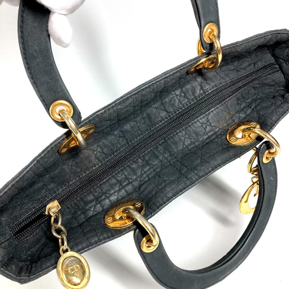 Dior Lady CHRISTIAN DIOR Lady Dior Cannage Bag Tote Bag Hand Bag Nylon canvas Black Used