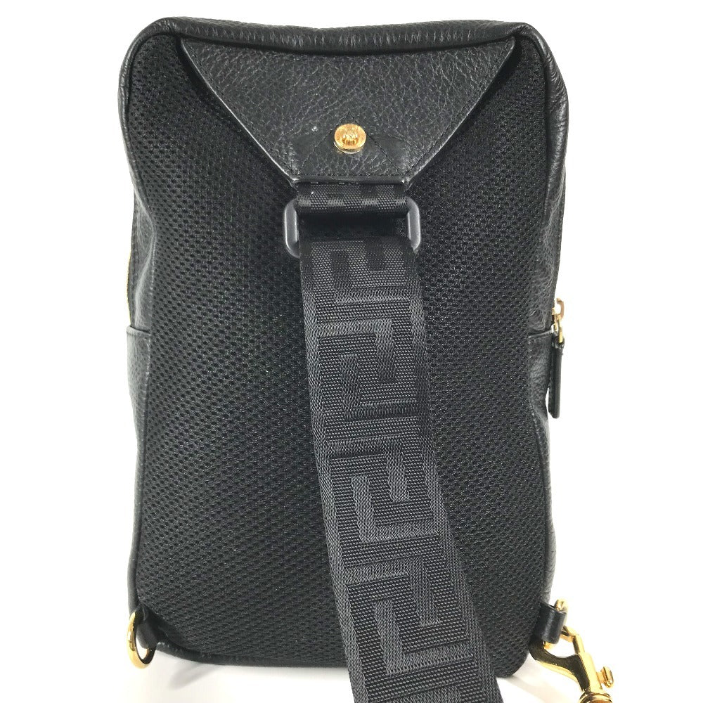 VERSACE medusa logo Belt Bag Cross Shoulder Bag body bag Leather Black/Gold Used