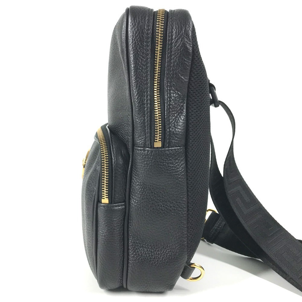 VERSACE medusa logo Belt Bag Cross Shoulder Bag body bag Leather Black/Gold Used