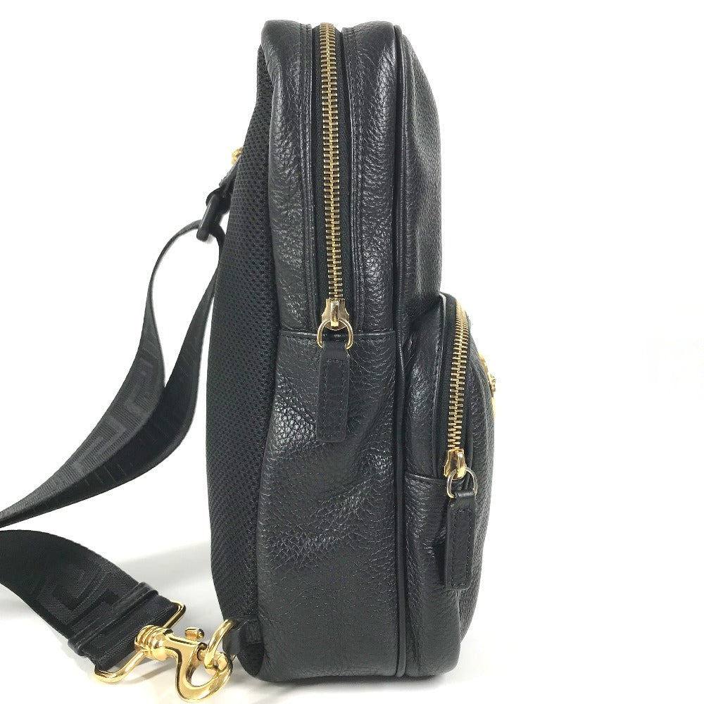 VERSACE medusa logo Belt Bag Cross Shoulder Bag body bag Leather Black/Gold Used