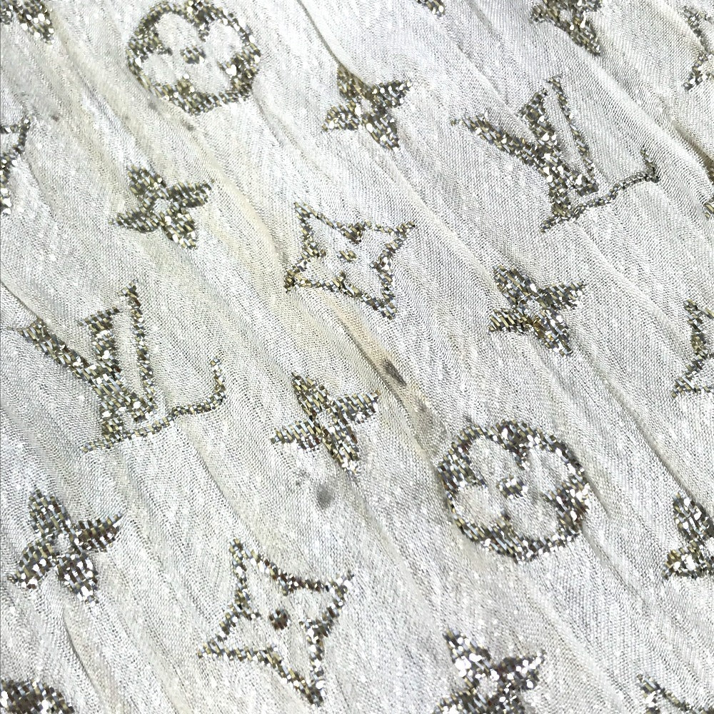 LOUIS VUITTON M73939 Monogram Glitter Etol Monogram So Glitter All-over print stole/shawl scarf with fringe shawl silk / polyester Light BeigeBased Used