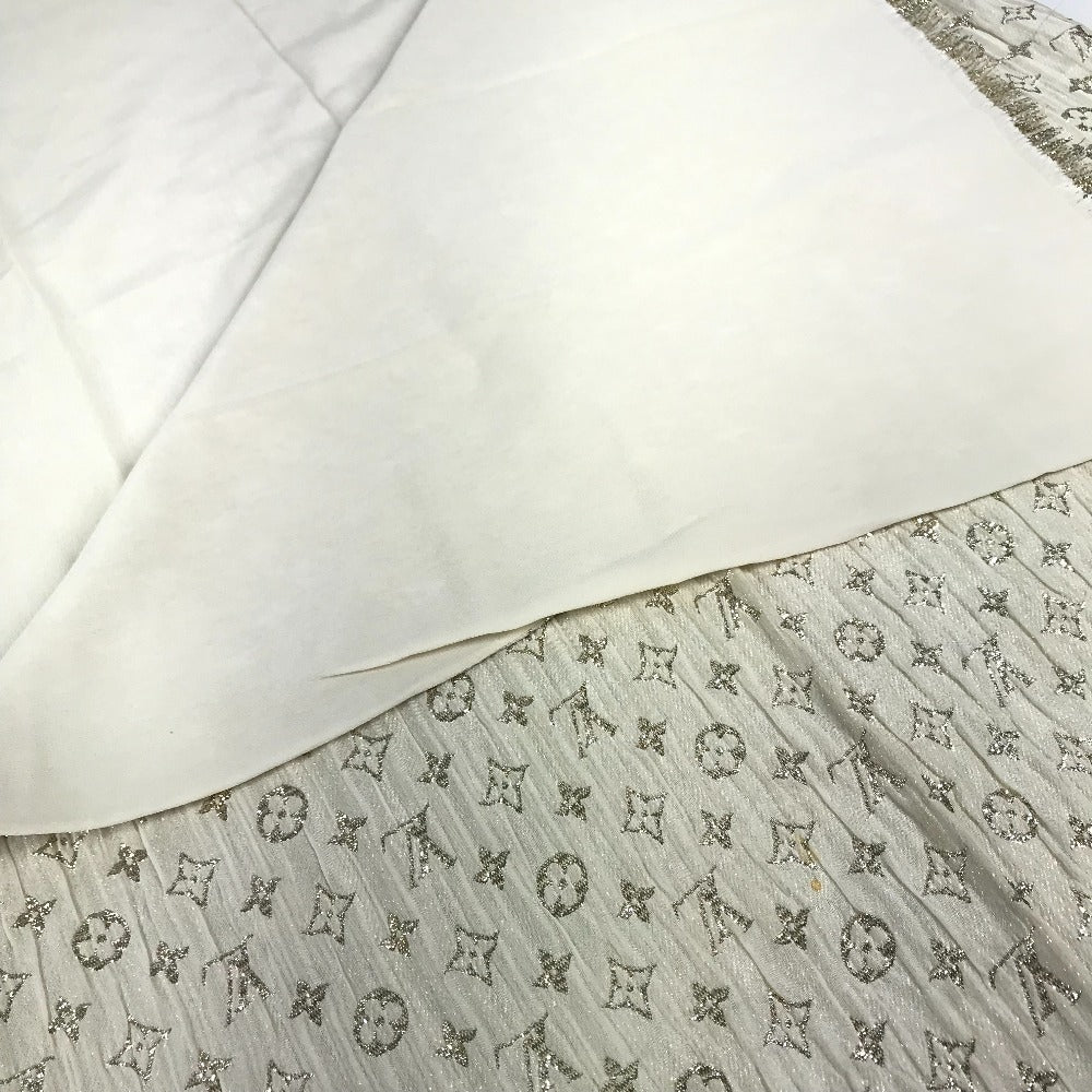 LOUIS VUITTON M73939 Monogram Glitter Etol Monogram So Glitter All-over print stole/shawl scarf with fringe shawl silk / polyester Light BeigeBased Used