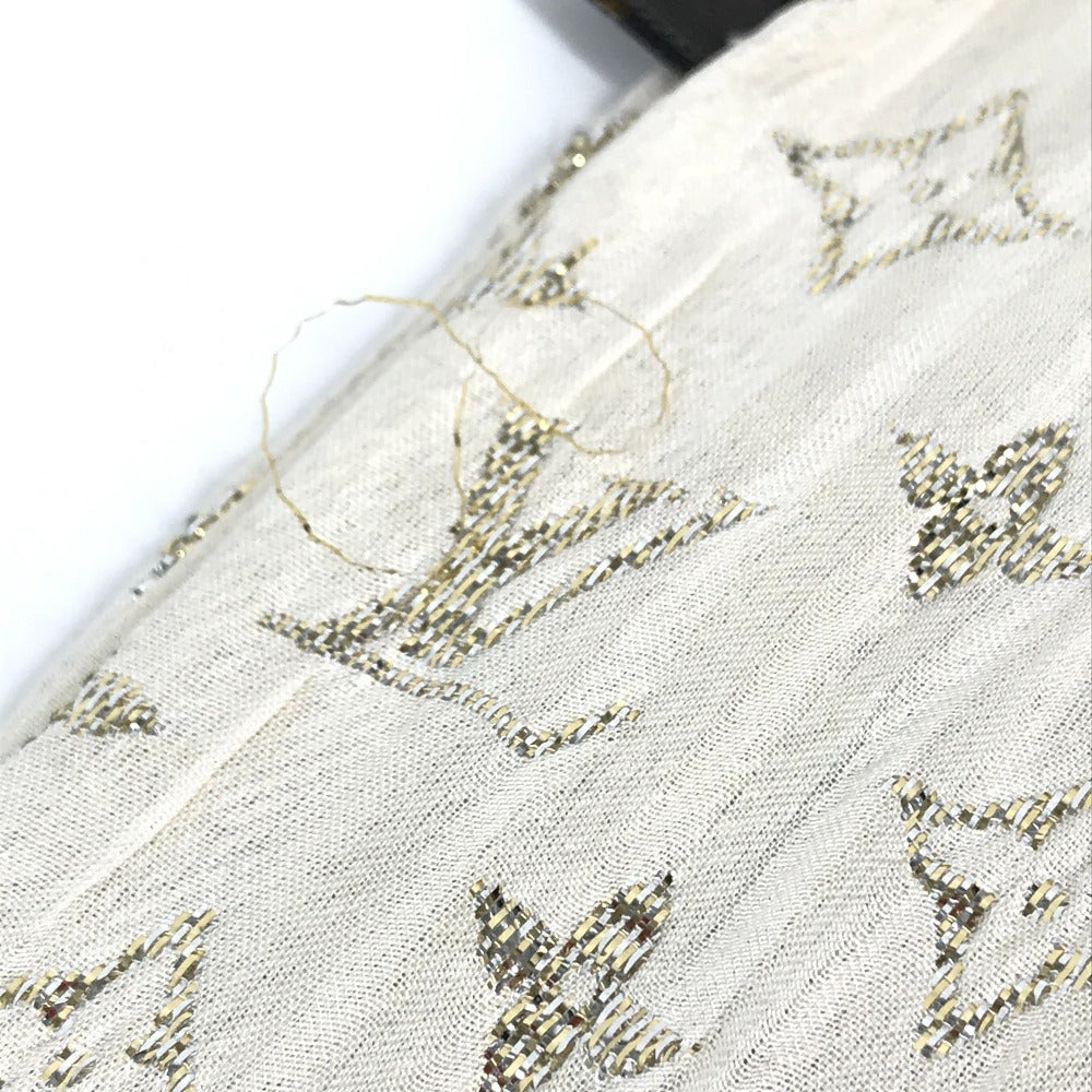 LOUIS VUITTON M73939 Monogram Glitter Etol Monogram So Glitter All-over print stole/shawl scarf with fringe shawl silk / polyester Light BeigeBased Used