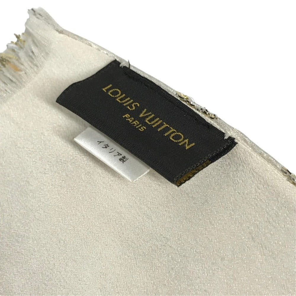 LOUIS VUITTON M73939 Monogram Glitter Etol Monogram So Glitter All-over print stole/shawl scarf with fringe shawl silk / polyester Light BeigeBased Used