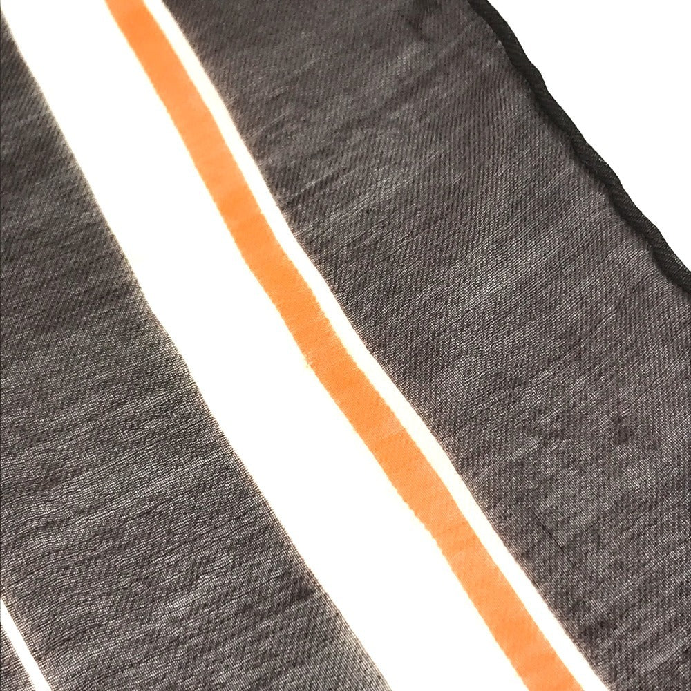 HERMES Monogram Shawl All-over print stole/shawl scarf with fringe shawl cotton / silk Brown Used