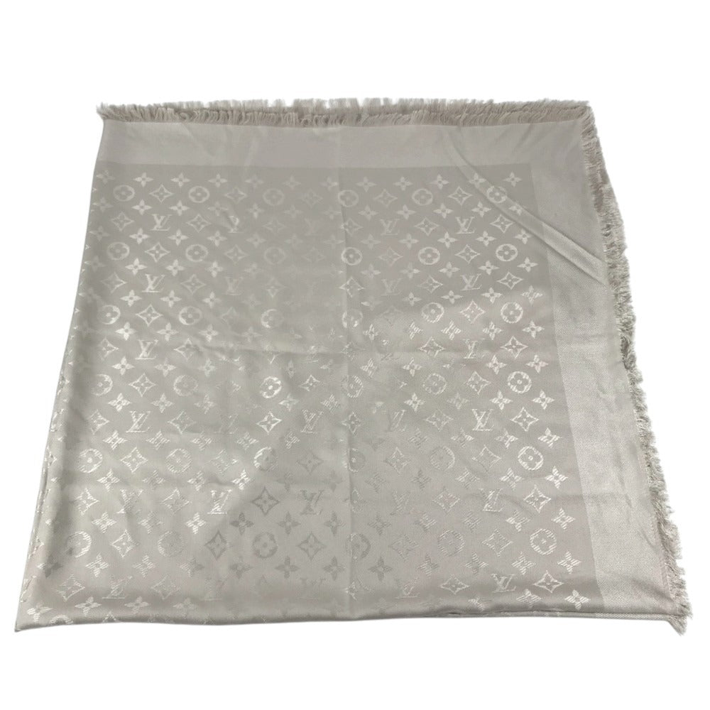 LOUIS VUITTON Monogram Shawl All-over print stole/shawl scarf with fringe shawl silk / wool Beige Used