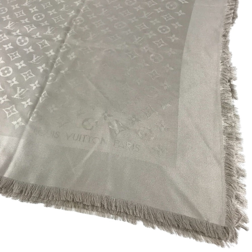 LOUIS VUITTON Monogram Shawl All-over print stole/shawl scarf with fringe shawl silk / wool Beige Used