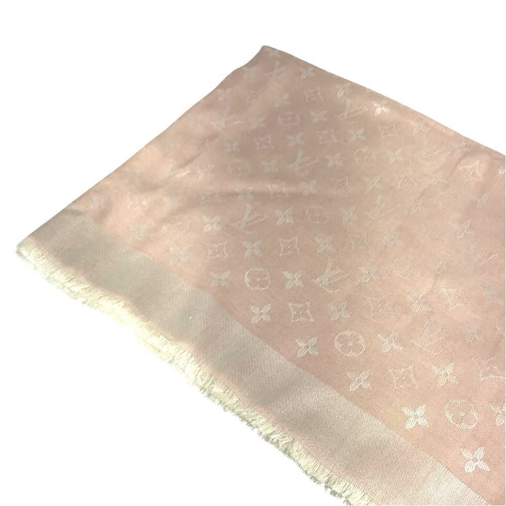 LOUIS VUITTON 不明 Monogram Shawl All-over print stole/shawl scarf with fringe shawl wool / silk pink Used