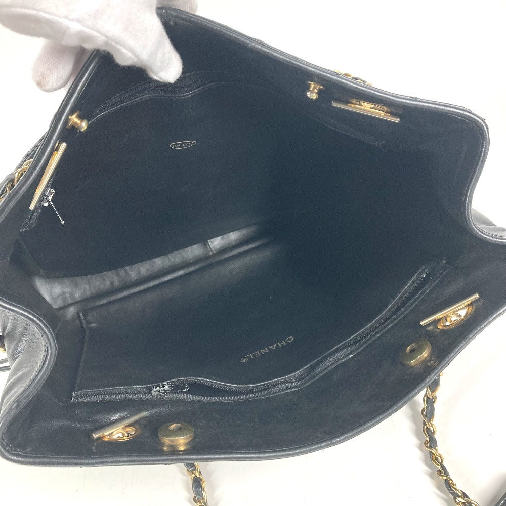 CHANEL vintage CC Logo CC Mark Matelasse Quilted Bag Tote Bag Double Chain Bag Shoulder Bag Leather Black/Gold Used