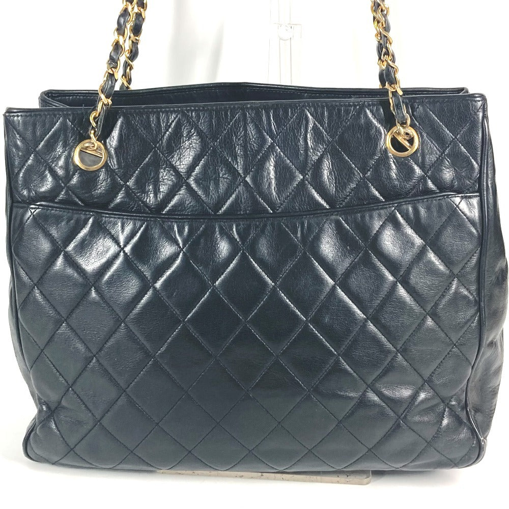 CHANEL vintage CC Logo CC Mark Matelasse Quilted Bag Tote Bag Double Chain Bag Shoulder Bag Leather Black/Gold Used