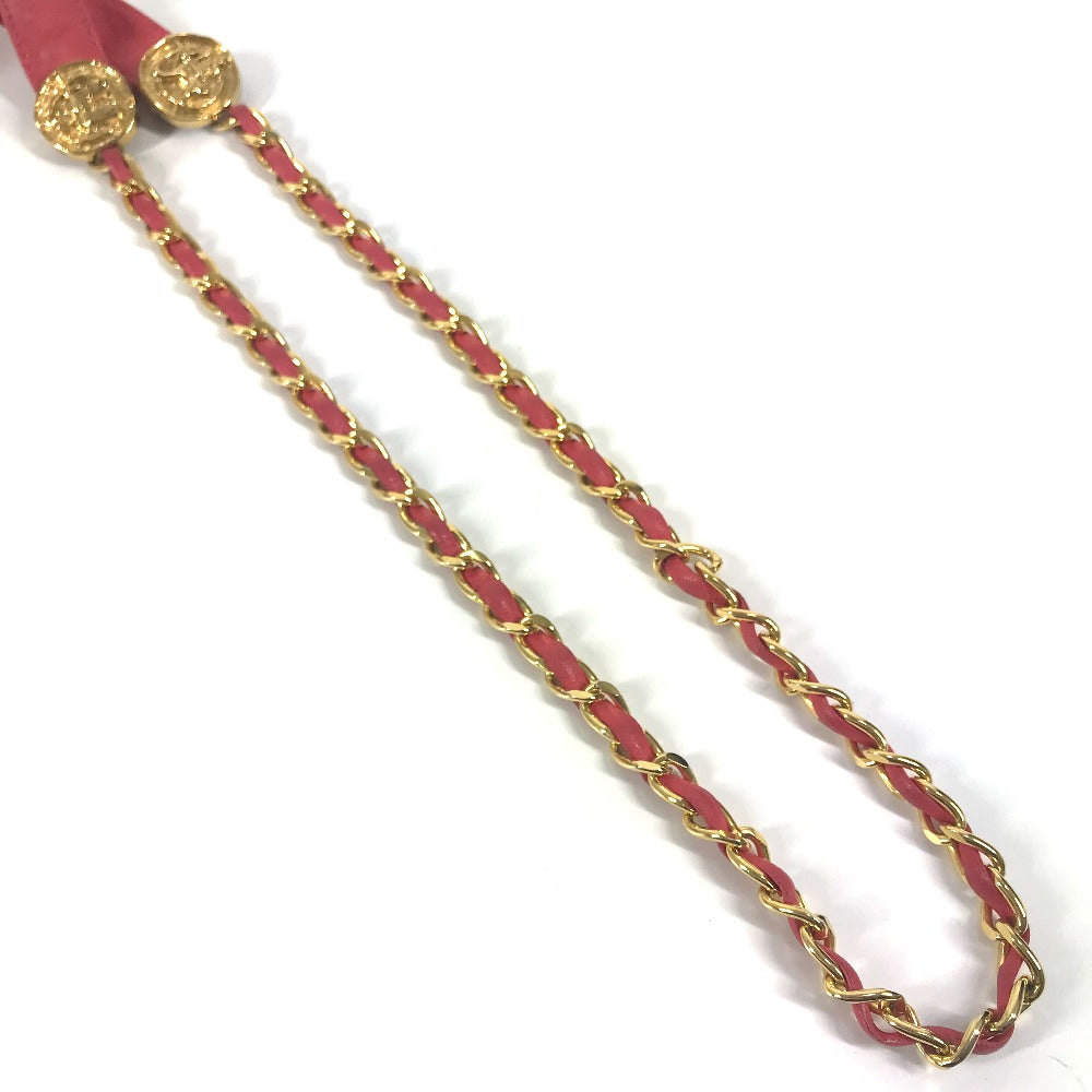 CHANEL ヴィンテージ コイン チェーンベルト ファッション小物 リボン ズボン用ベルト ベルト レザー レディース ピンク
