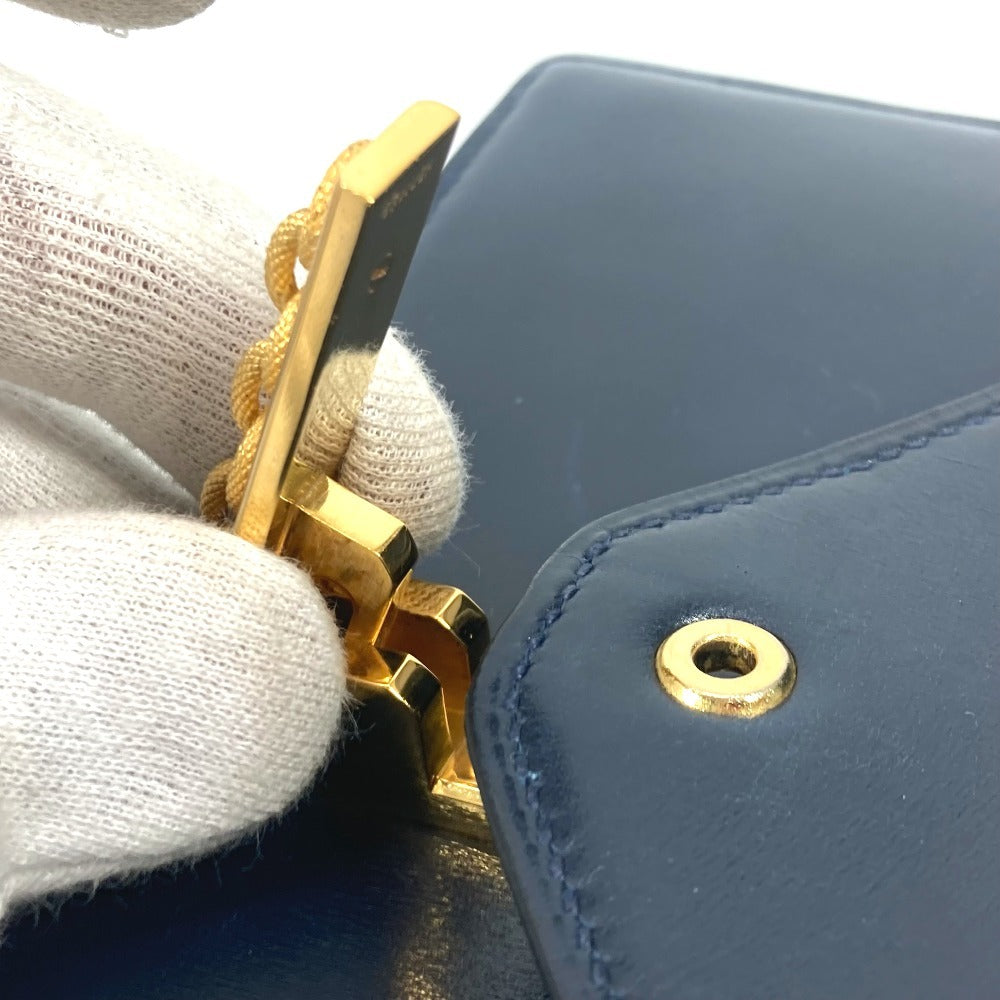 HERMES ヴィンテージ アルカザール カバン 肩掛け Wチェーンバッグ フラップ ショルダーバッグ ボックスカーフ レディース ネイビー