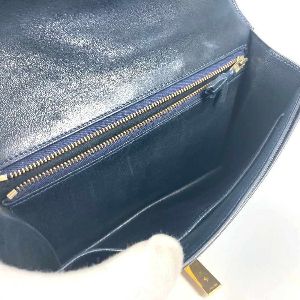 HERMES ヴィンテージ アルカザール カバン 肩掛け Wチェーンバッグ フラップ ショルダーバッグ ボックスカーフ レディース ネイビー