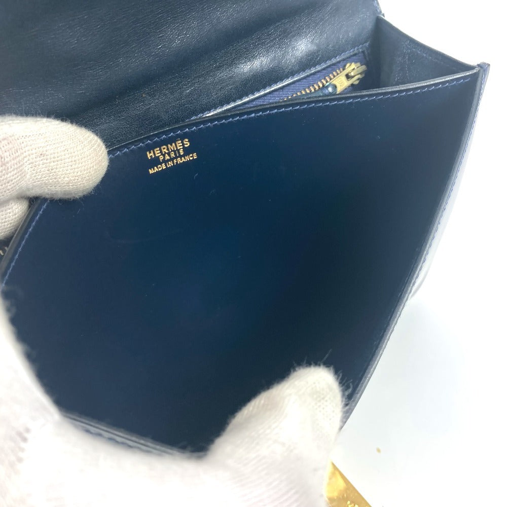 HERMES ヴィンテージ アルカザール カバン 肩掛け Wチェーンバッグ フラップ ショルダーバッグ ボックスカーフ レディース ネイビー