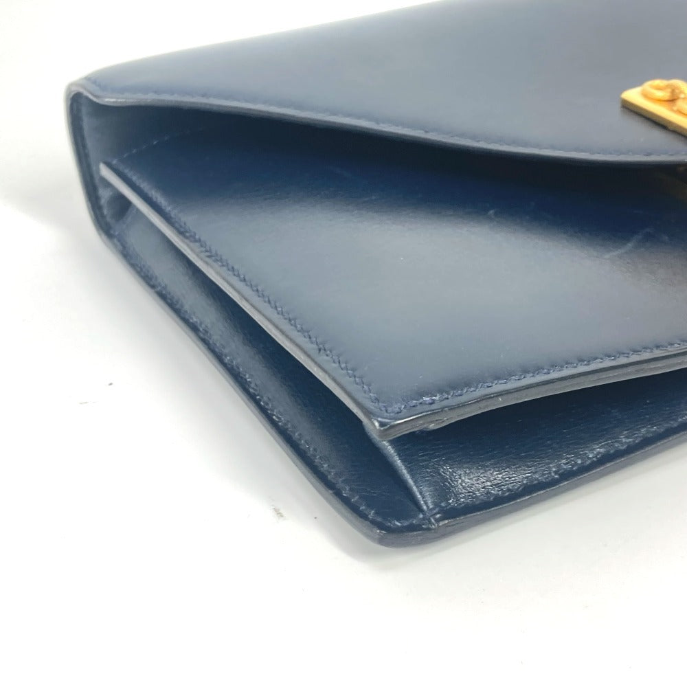 HERMES ヴィンテージ アルカザール カバン 肩掛け Wチェーンバッグ フラップ ショルダーバッグ ボックスカーフ レディース ネイビー
