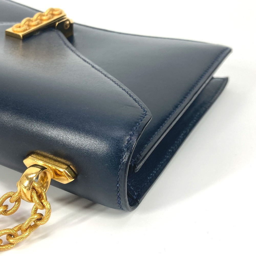 HERMES ヴィンテージ アルカザール カバン 肩掛け Wチェーンバッグ フラップ ショルダーバッグ ボックスカーフ レディース ネイビー
