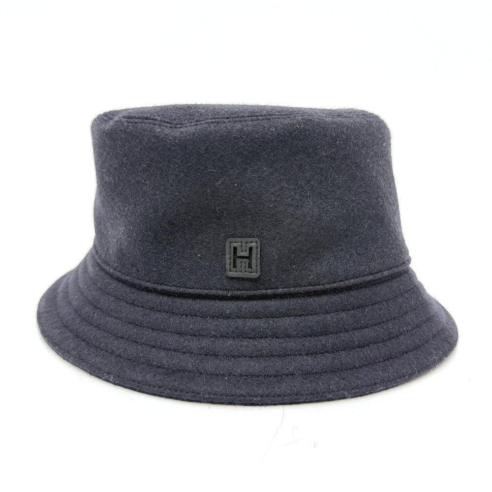 HERMES H242084N ハット 《フレッド・Hカット》 ウールジャージー 帽子 バケットハット ハット ウール メンズ ネイビー