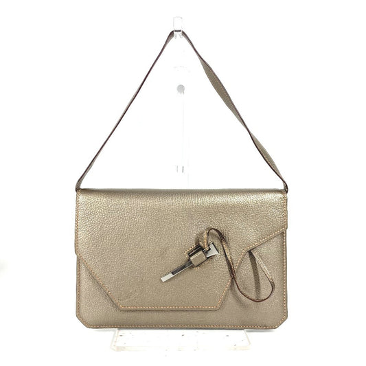 HERMES 2005 エンベロープ 肩掛け ハンドバッグ カバン アクセサリーポーチ ショルダーバッグ シェーブル レディース ゴールド