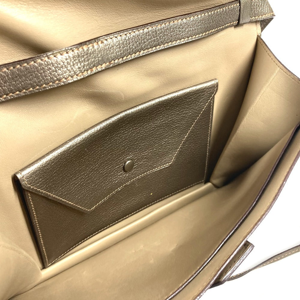 HERMES 2005 エンベロープ 肩掛け ハンドバッグ カバン アクセサリーポーチ ショルダーバッグ シェーブル レディース ゴールド