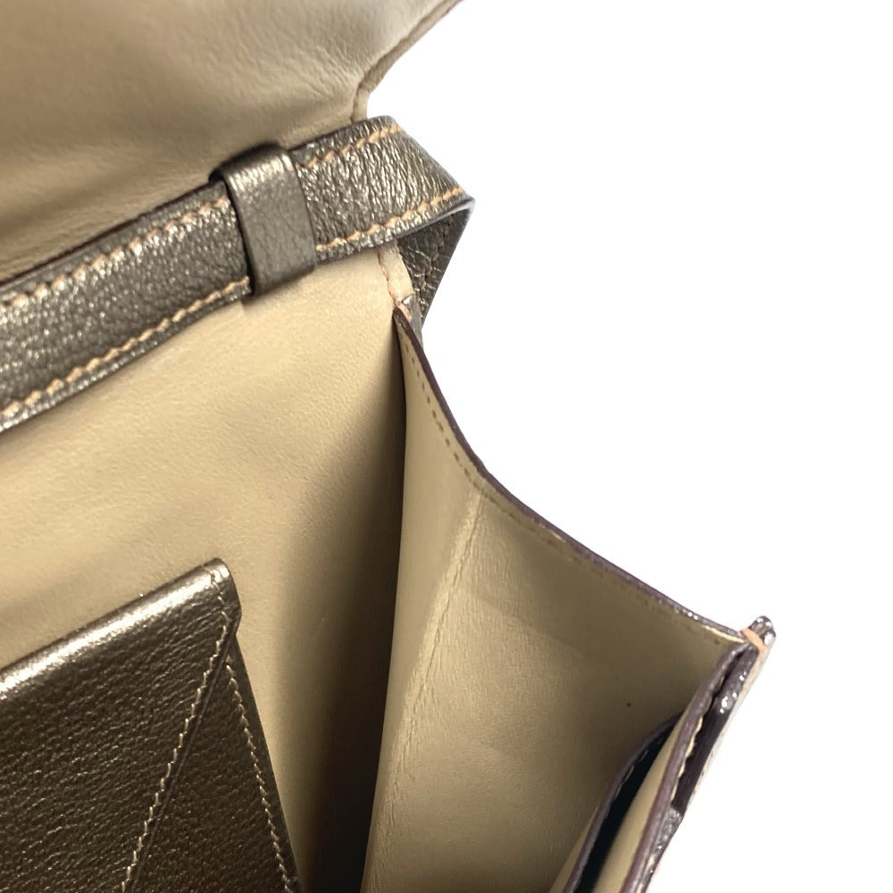 HERMES 2005 エンベロープ 肩掛け ハンドバッグ カバン アクセサリーポーチ ショルダーバッグ シェーブル レディース ゴールド