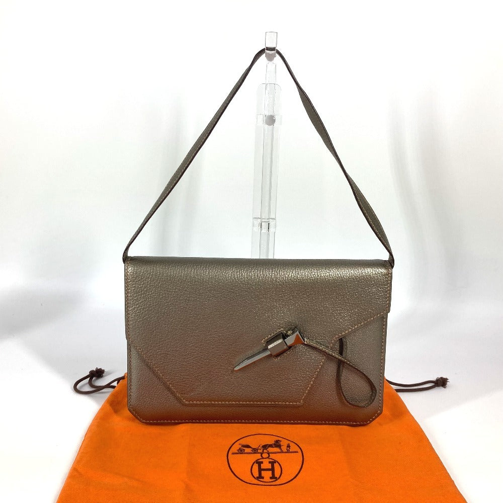 HERMES 2005 エンベロープ 肩掛け ハンドバッグ カバン アクセサリーポーチ ショルダーバッグ シェーブル レディース ゴールド