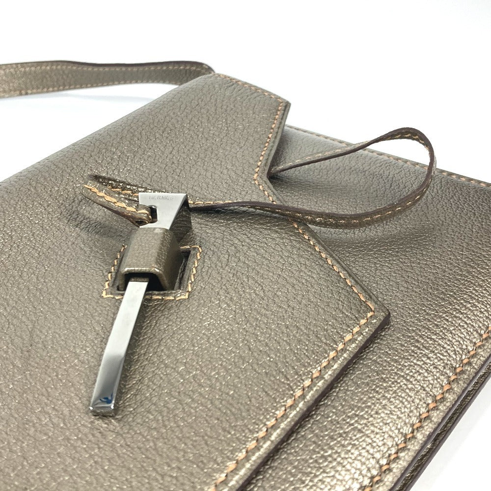 HERMES 2005 エンベロープ 肩掛け ハンドバッグ カバン アクセサリーポーチ ショルダーバッグ シェーブル レディース ゴールド