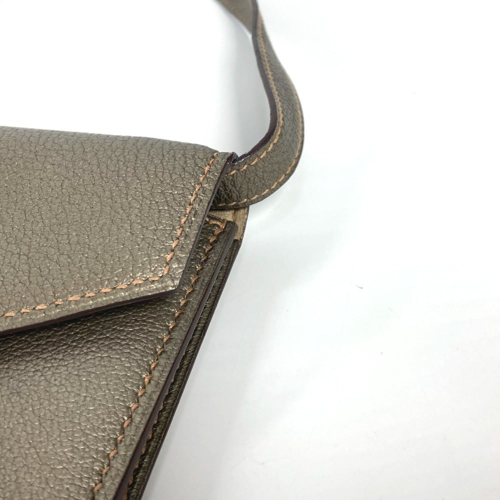 HERMES 2005 エンベロープ 肩掛け ハンドバッグ カバン アクセサリーポーチ ショルダーバッグ シェーブル レディース ゴールド