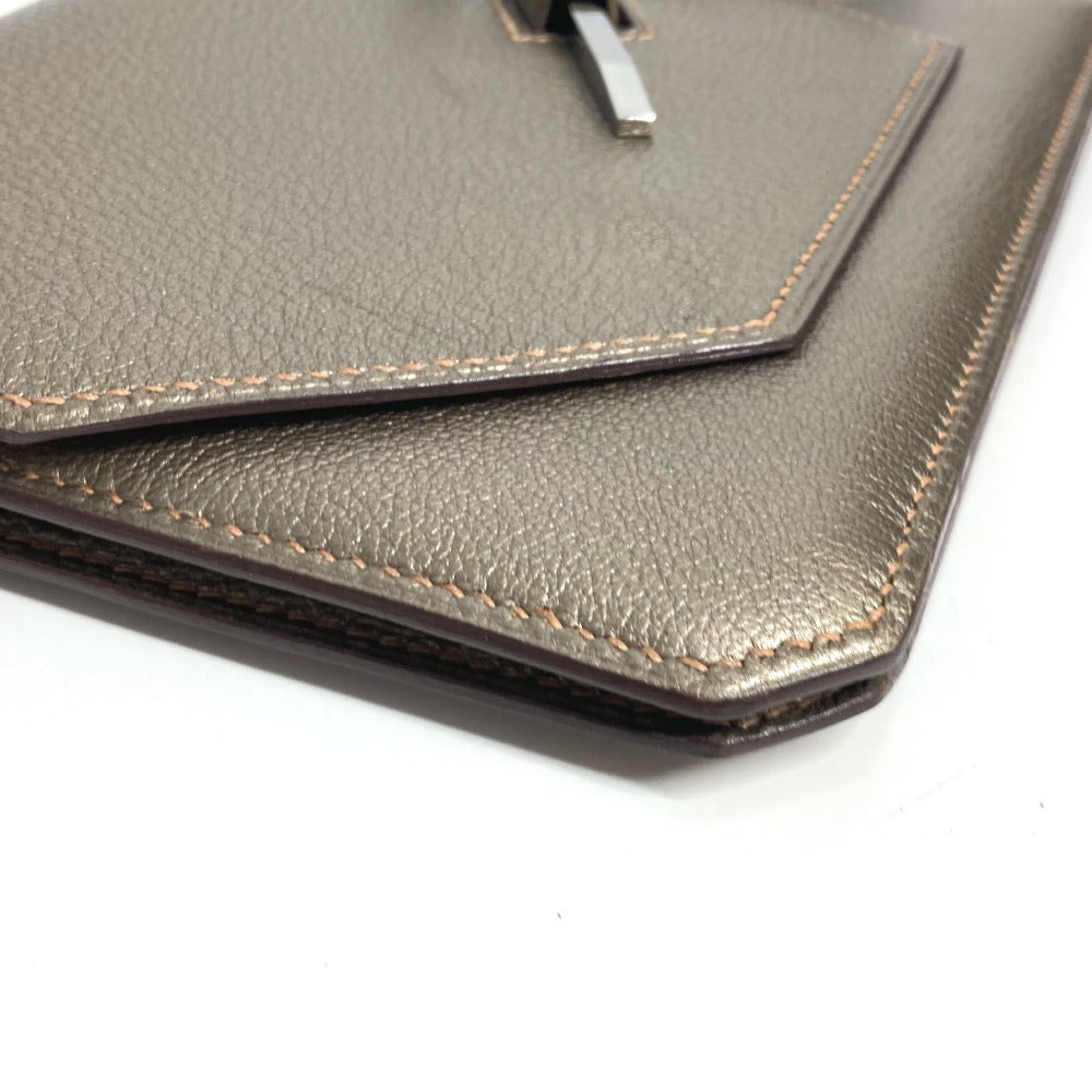HERMES 2005 エンベロープ 肩掛け ハンドバッグ カバン アクセサリーポーチ ショルダーバッグ シェーブル レディース ゴールド