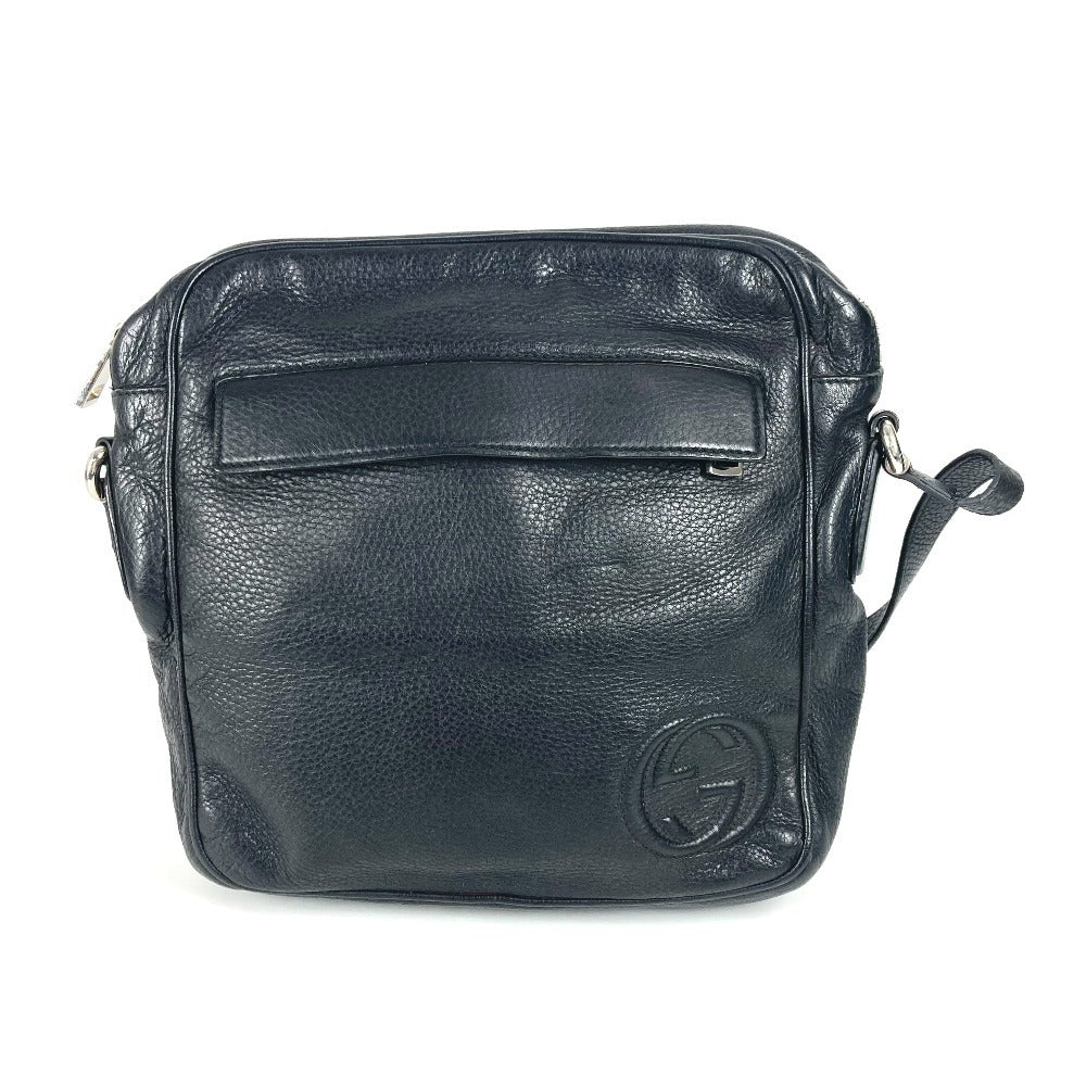 GUCCI 337084 Logo Interlocking G Bag Pouch Pochette Crossbody Shoulder Bag Leather Unisex Black