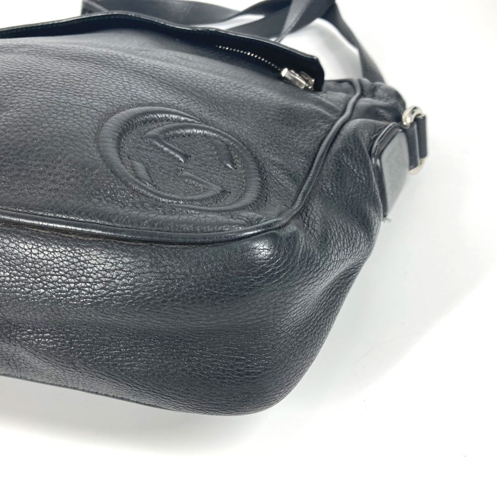 GUCCI 337084 Logo Interlocking G Bag Pouch Pochette Crossbody Shoulder Bag Leather Unisex Black