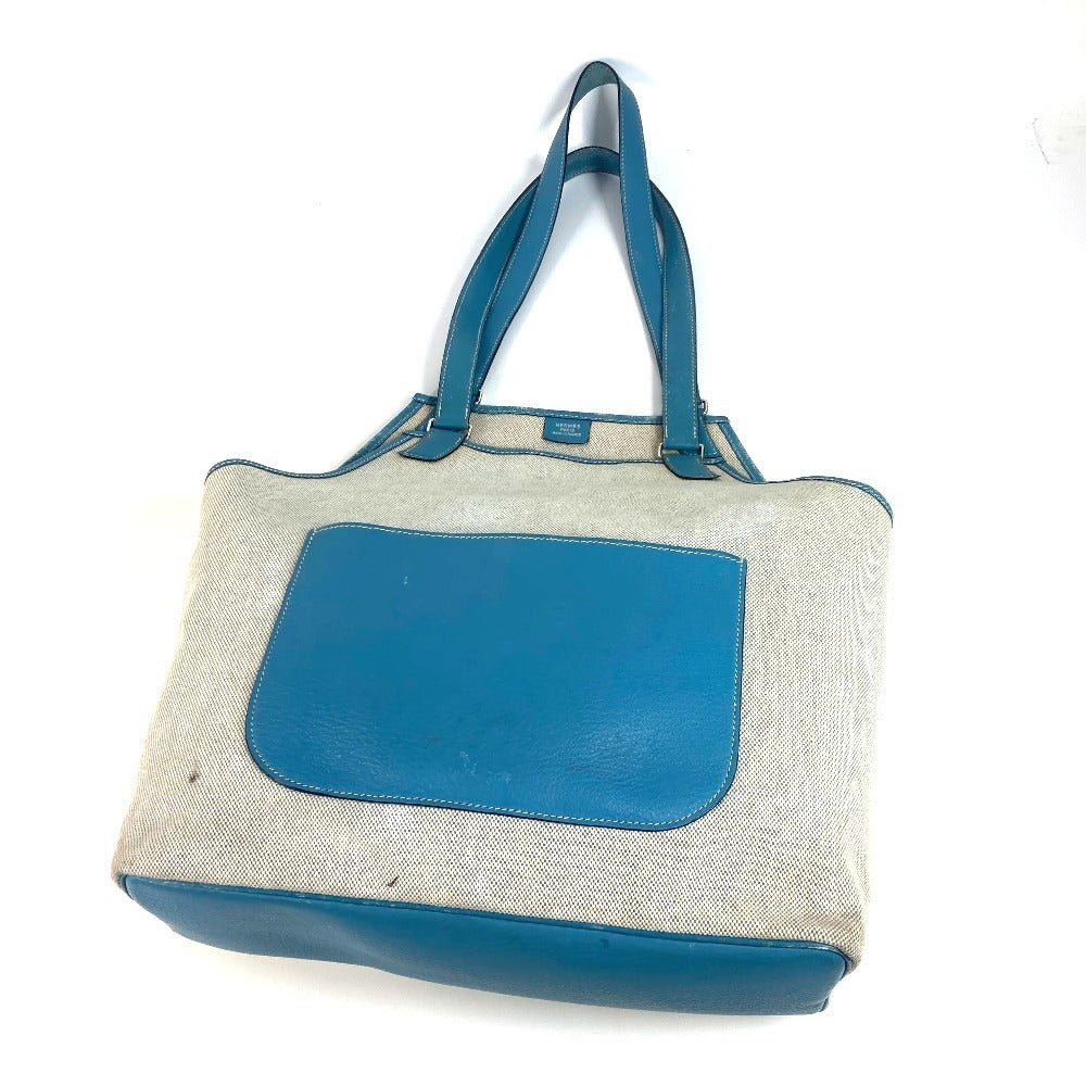 HERMES 肩掛け トートバッグ カバン ジャルディニエPM 縦型 ショルダーバッグ レザー/キャンバス ユニセックス ブルー