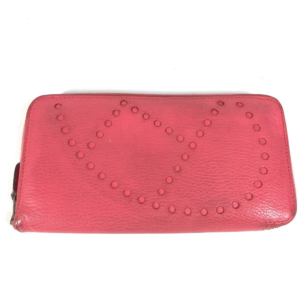 HERMES Perforated Logo Evelyn Azap Long Wallet Round Zipper Long Wallet Chevre Women's Pink