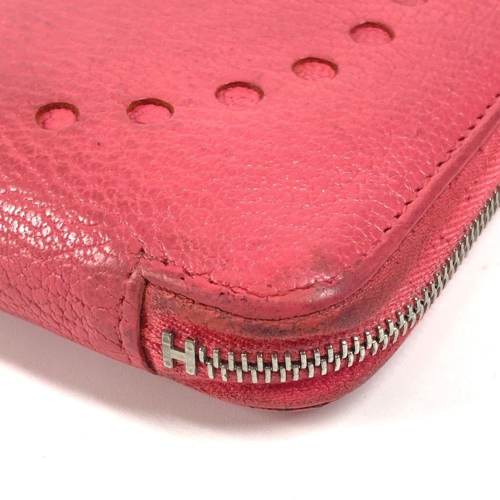 HERMES Perforated Logo Evelyn Azap Long Wallet Round Zipper Long Wallet Chevre Women's Pink