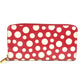 LOUIS VUITTON M91572 Vernis Dot Infinity Zippy Wallet, a collaboration with Yayoi Kusama. This long wallet is made of patent leather and is available in red.