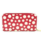 LOUIS VUITTON M91572 Vernis Dot Infinity Zippy Wallet, a collaboration with Yayoi Kusama. This long wallet is made of patent leather and is available in red.