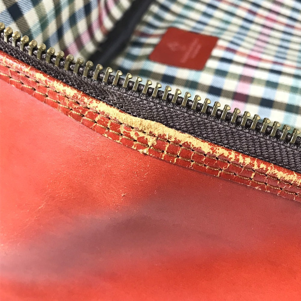SWAINE ADENEY BRIGG Checked Interior Travel Bag, Handbag, Travel Bag, Boston Bag, Leather, Unisex, Burgundy