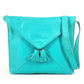 HERMES Tassel Fringe Sac Pompon Crossbody Pochette Shoulder Bag Leather Women's Turquoise Blue