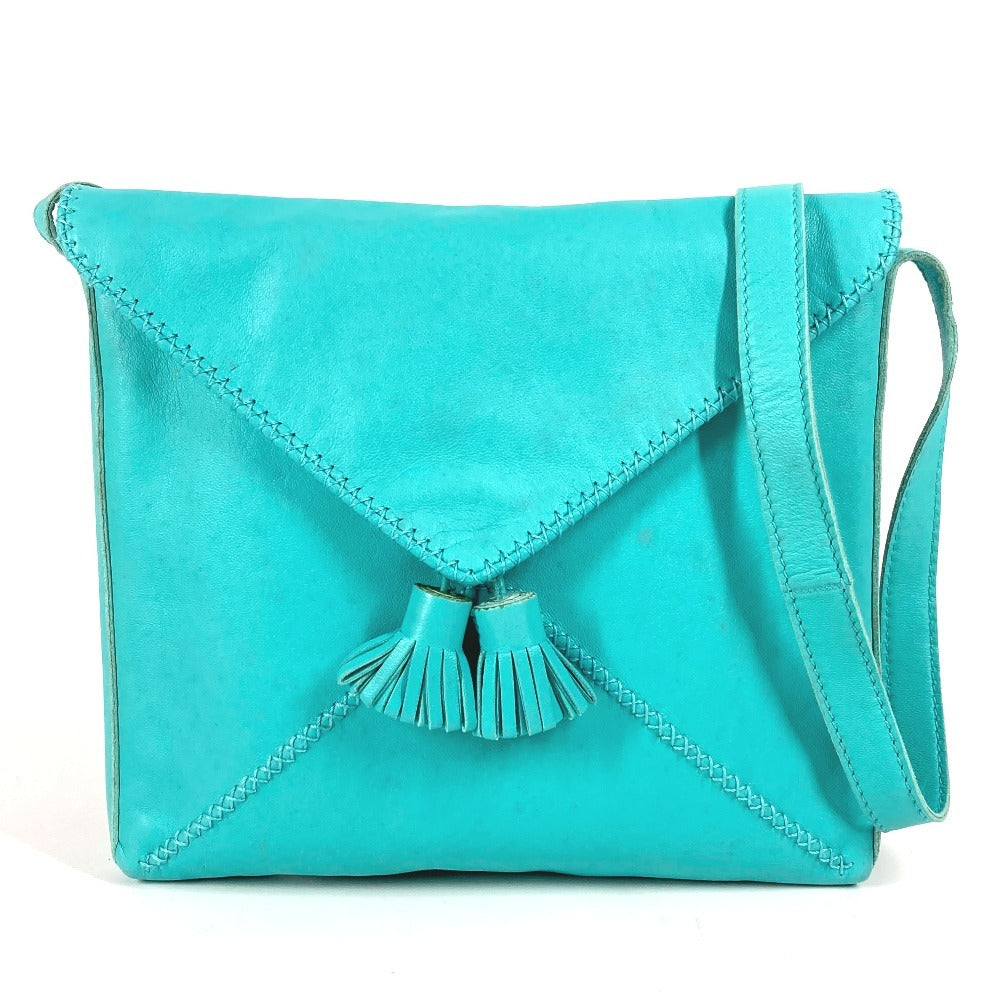 HERMES Tassel Fringe Sac Pompon Crossbody Pochette Shoulder Bag Leather Women's Turquoise Blue