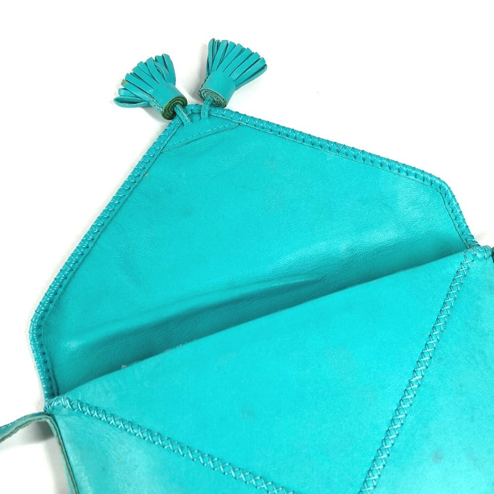 HERMES Tassel Fringe Sac Pompon Crossbody Pochette Shoulder Bag Leather Women's Turquoise Blue