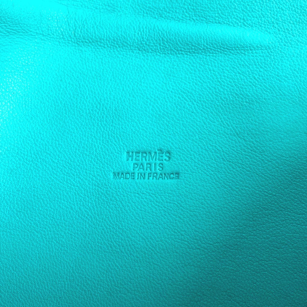 HERMES Tassel Fringe Sac Pompon Crossbody Pochette Shoulder Bag Leather Women's Turquoise Blue