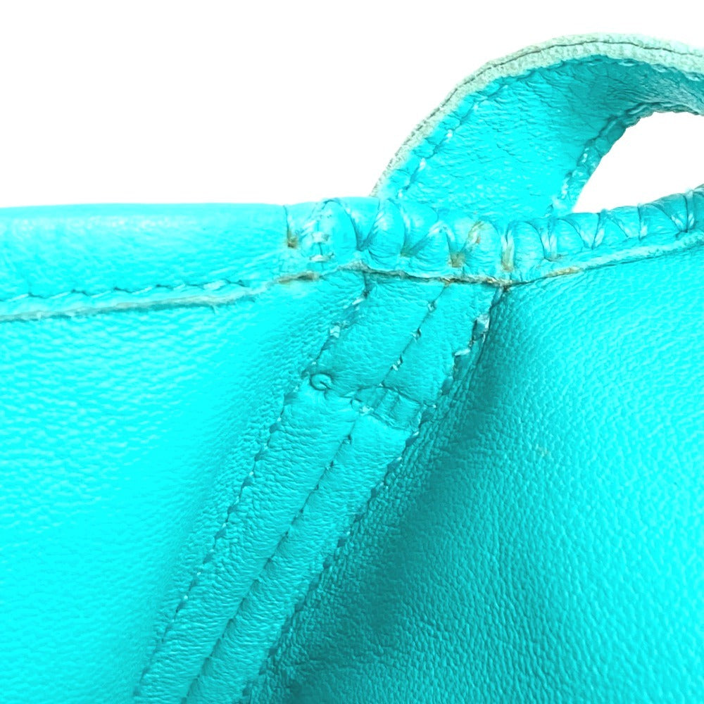 HERMES Tassel Fringe Sac Pompon Crossbody Pochette Shoulder Bag Leather Women's Turquoise Blue