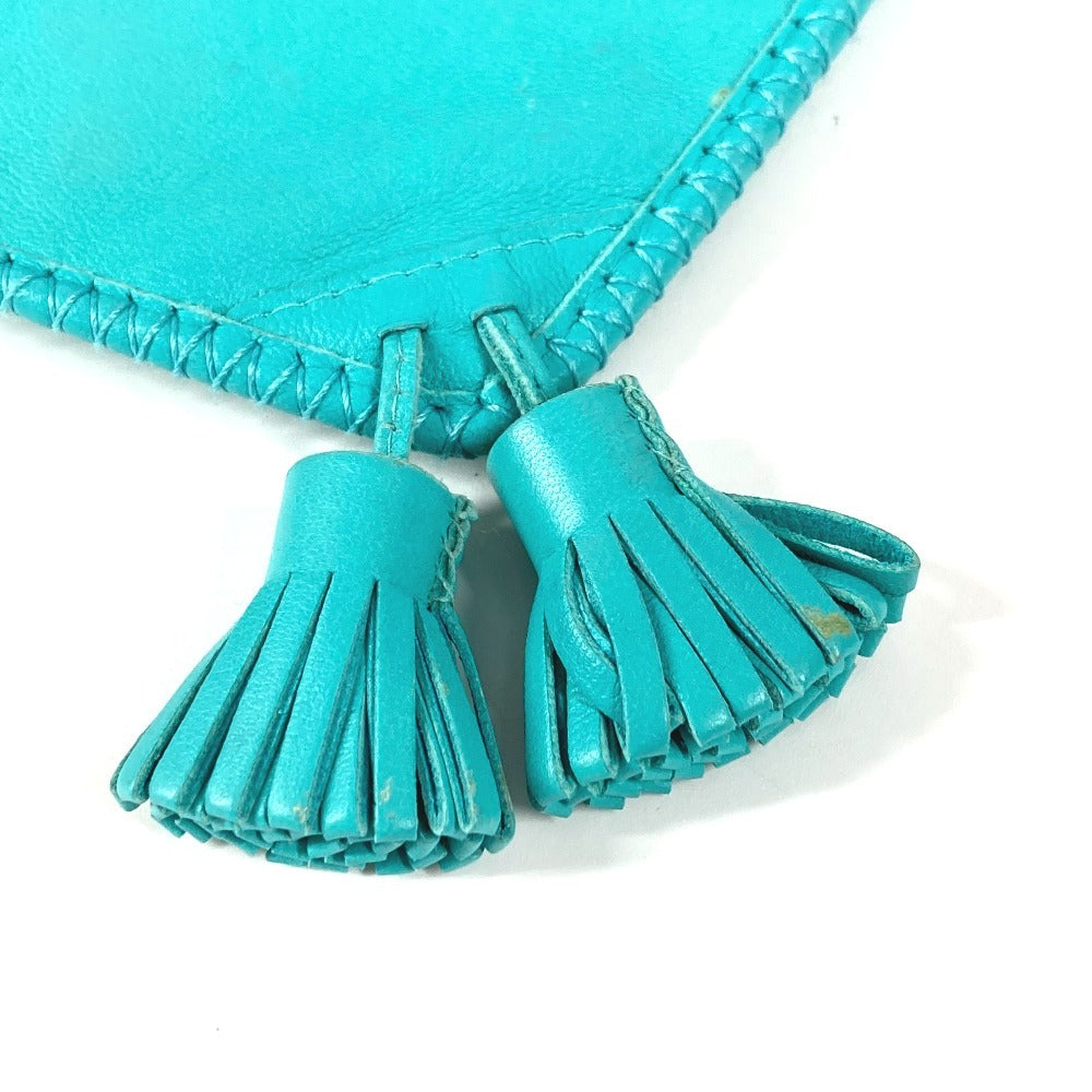 HERMES Tassel Fringe Sac Pompon Crossbody Pochette Shoulder Bag Leather Women's Turquoise Blue